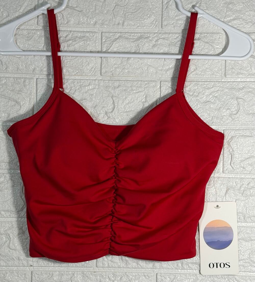OTOS Women’s Small Red Ruched Bustier Crop Top Adjustable Straps NWT